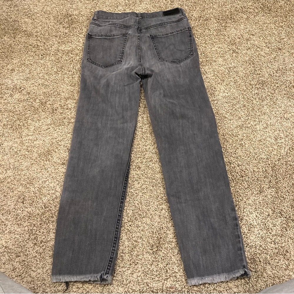 Y2K Express Faded Black Frayed Hem Mom Jeans Size 0 Super High Rise - Picture 3 of 15